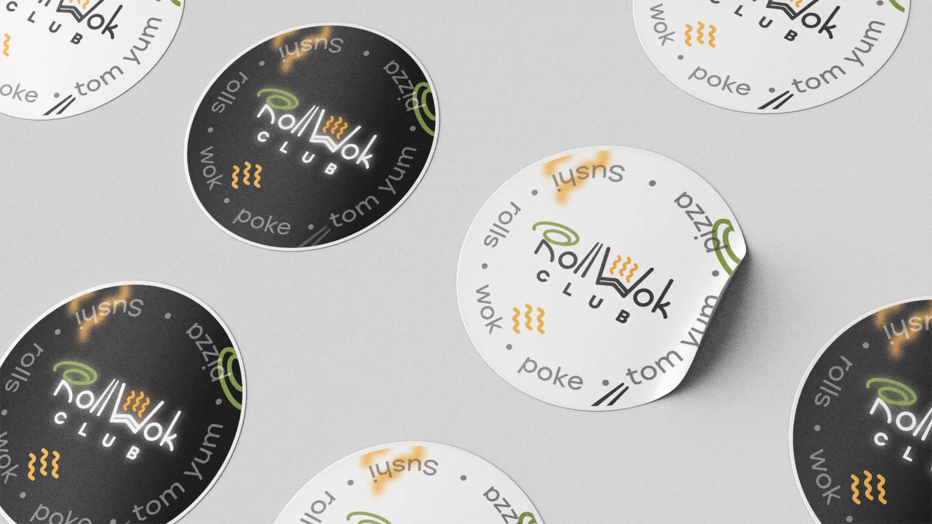 Разработка наклеек для суши-бара «Roll Wok Club» в Калининске